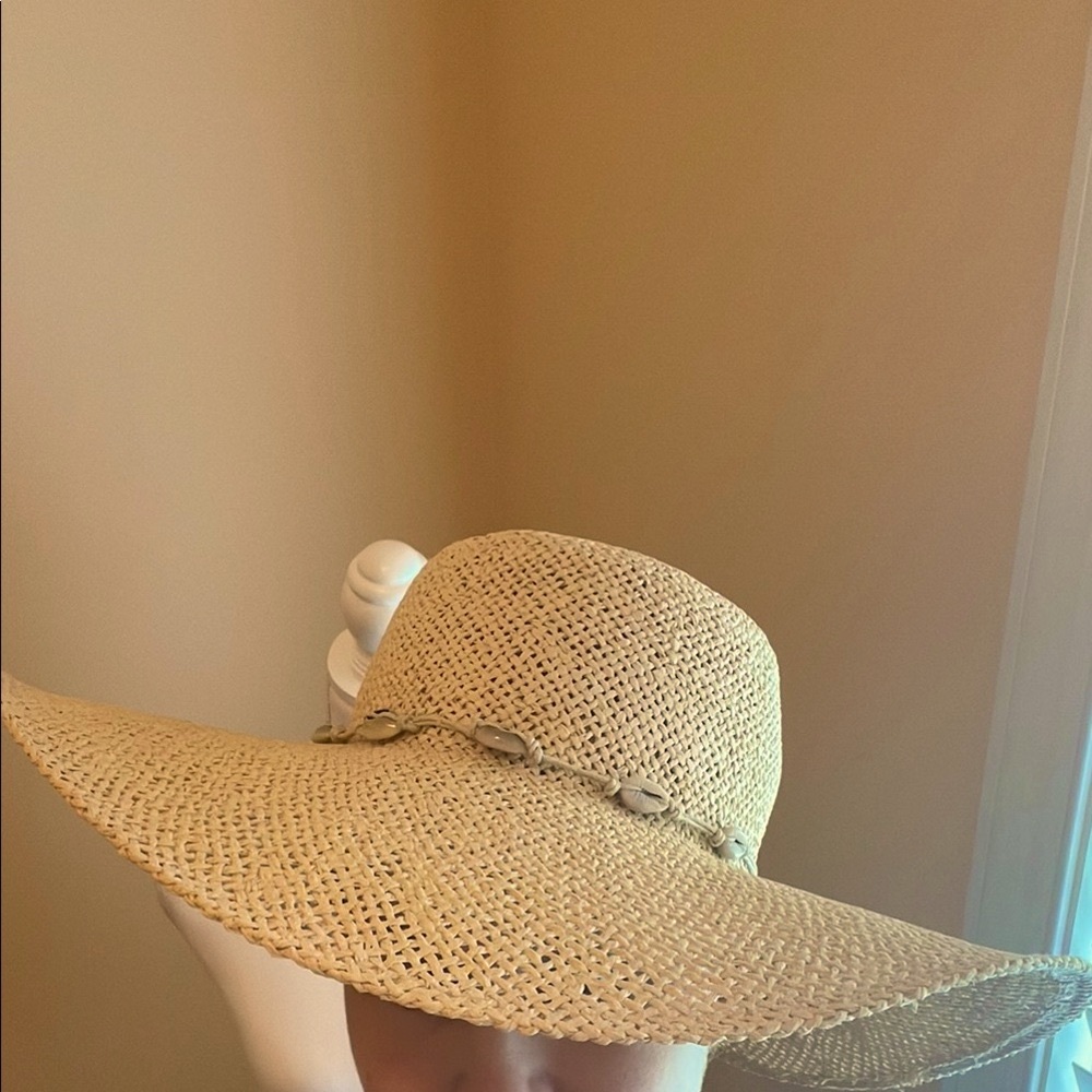 Straw Hat w/ Cowrie Shell band Wide-Brim Raffia Floppy Sun Hat NWOT San Diego Co - Picture 9 of 12